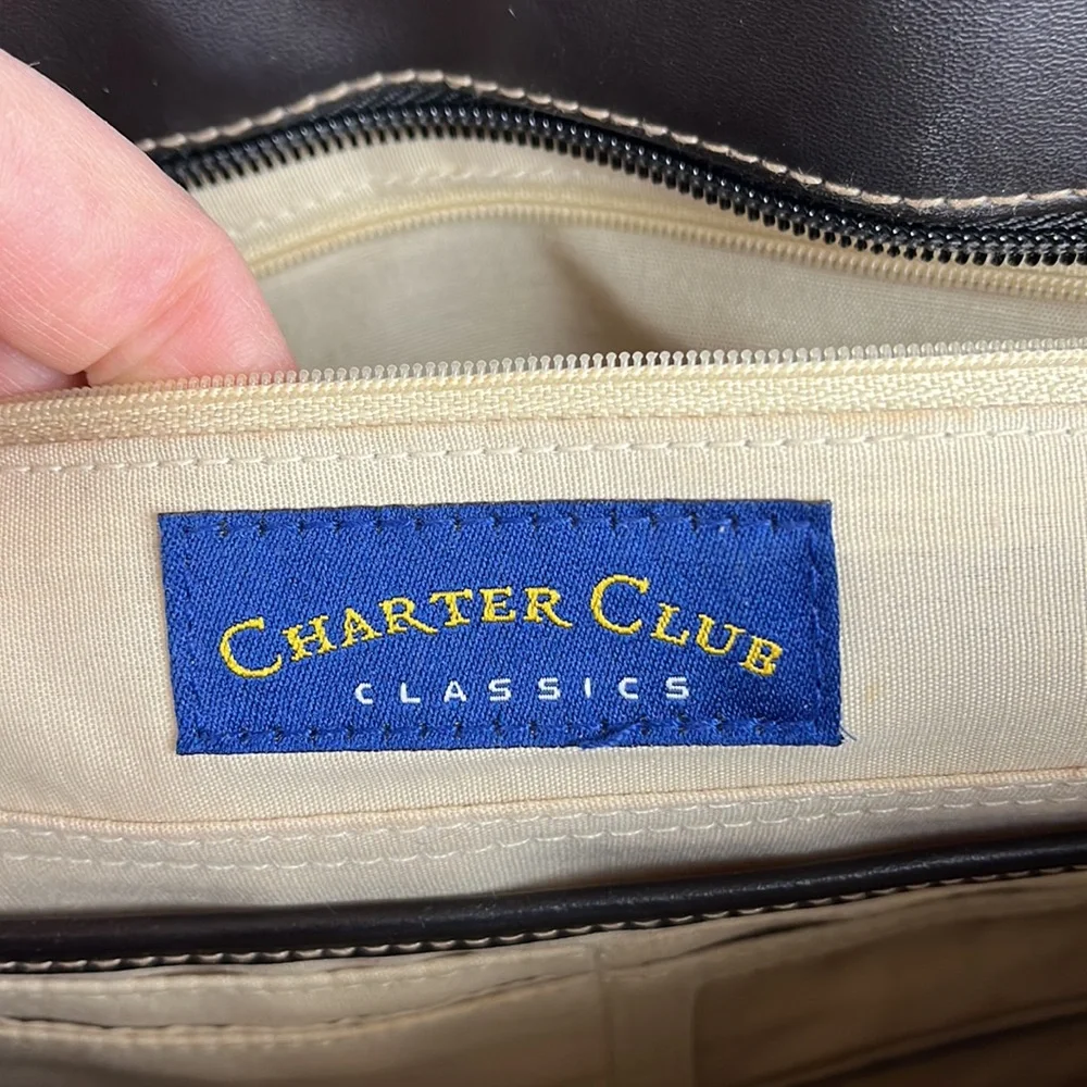 CHARTER CLUB CLASSICS STRIPE WOVEN VEGAN LEATHER ZIP TOP TOTE
